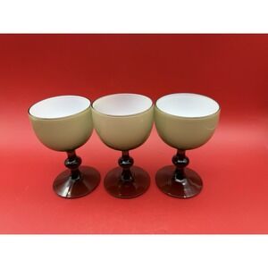3 Vtg Carlo Moretti Smoke Taupe Cased MCM Cordial Liquor Glasses Murano 4.25"